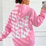 Women’s Pink Back-Printed Oversized Hoodie Sweatshirt – Cozy Winter Wear