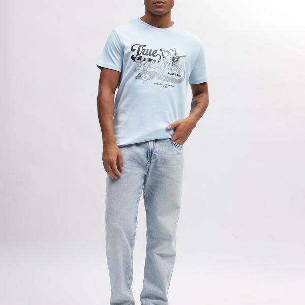 Men’s Blue Solid Cotton Round Neck Short Sleeve T-Shirt