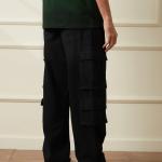 UrbanTraders Black Casual Loose Fit Pure Cotton Denim Cargo Pants – Utility Style Mid-Rise Clean Look