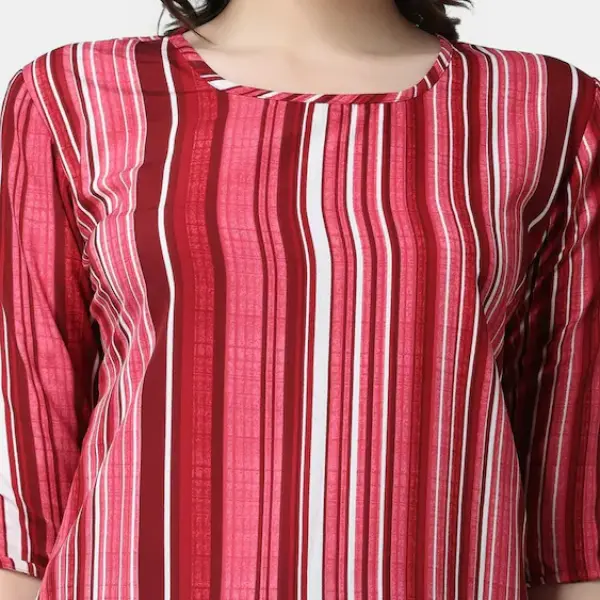 UrbanTraders Casual Women’s Pink Striped Printed Top | 3/4th Sleeves | Stylish Round Neck Top | Latest Trendy Tops for Women