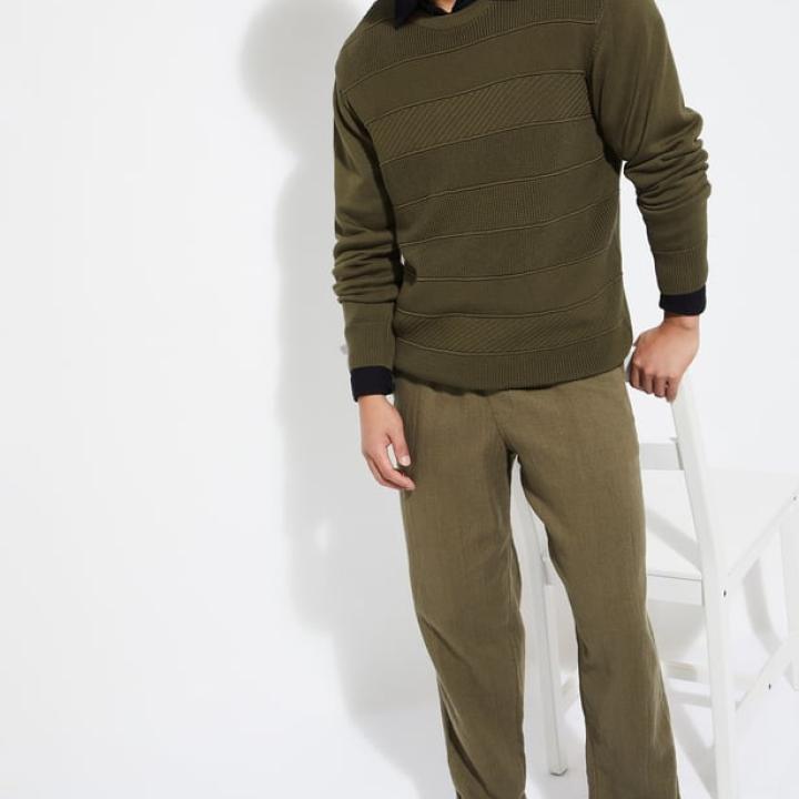 Men’s Textured Knit Sweater – Full Sleeve Winter Wear | Ribbed Crew Neck