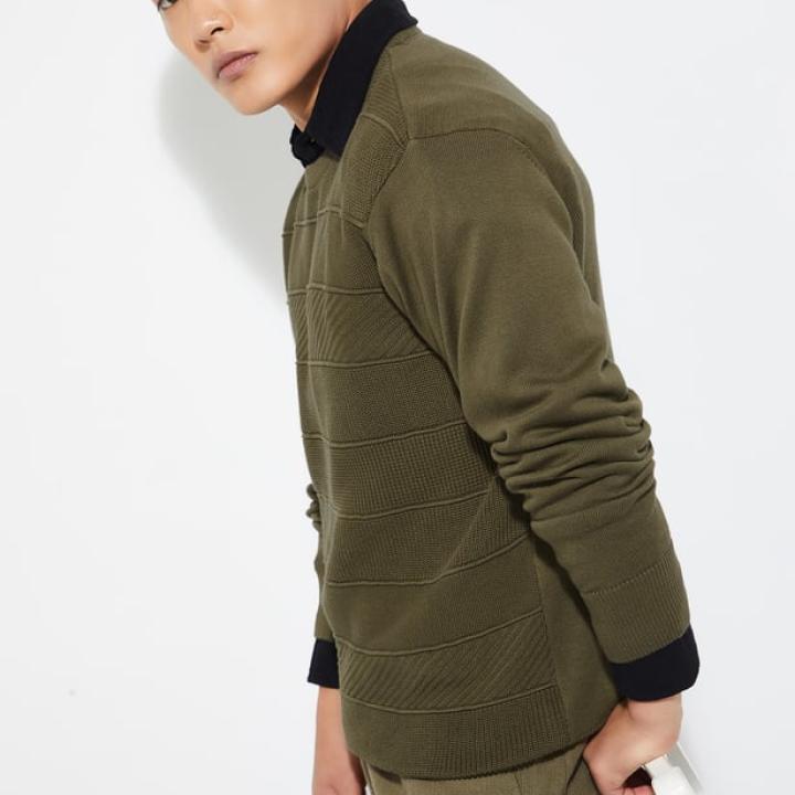 Men’s Textured Knit Sweater – Full Sleeve Winter Wear | Ribbed Crew Neck