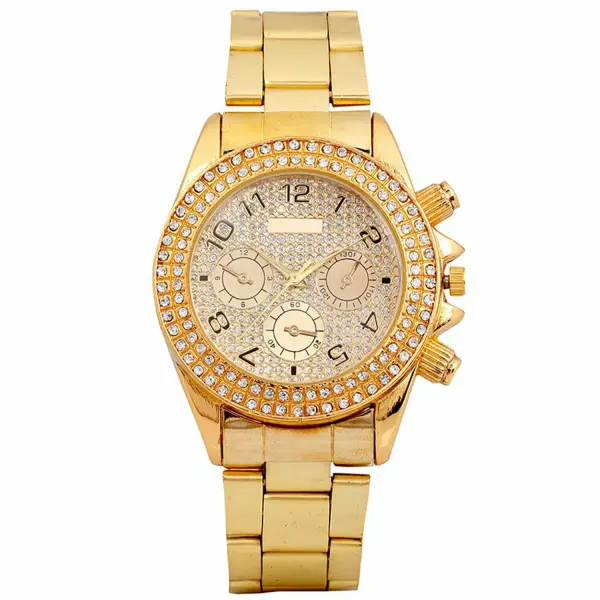 UrbanTraders Luxury Gold Round Dial Diamond-Studded Analog Watch for Men | Premium Stainless Steel Strap | Royal Party Wear Wristwatch