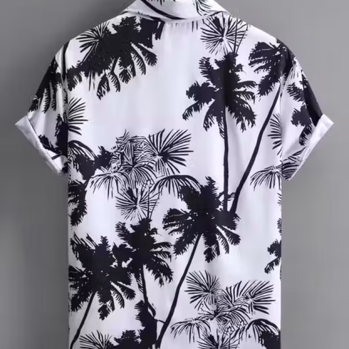 Men’s Summer Palm Tree Printed Short Sleeve Casual Vacation Shirt | Lycra | Beach & Holiday Wear