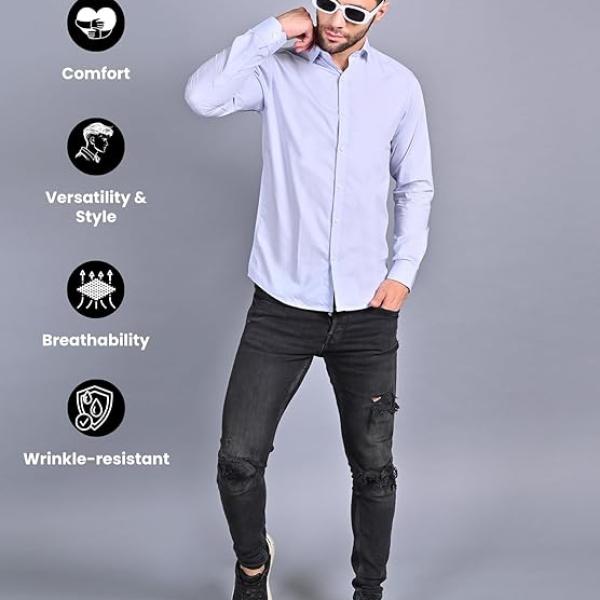 Men’s Organic Cotton Slim Fit Solid Casual Shirt – Full Sleeve, No Pocket, Button-Down Collar