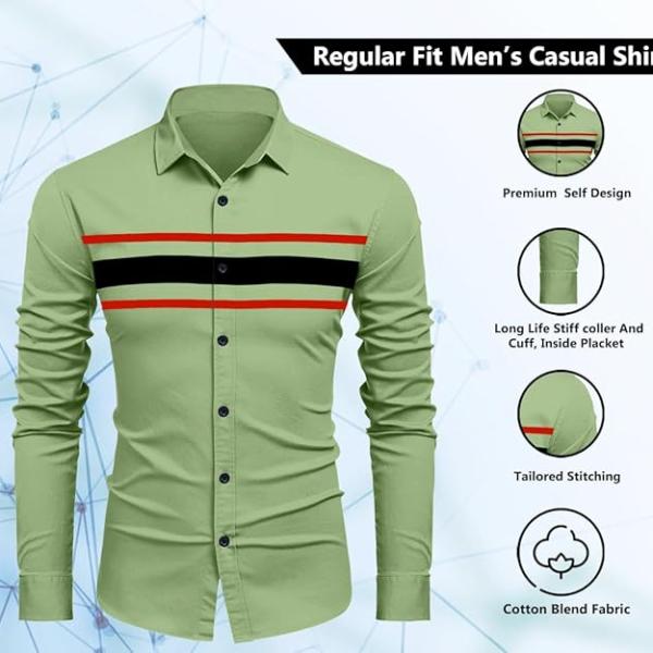 Men’s Casual Cotton Blend Button-Down Shirt – Long Sleeve Solid Regular Fit Spread Collar Shirt