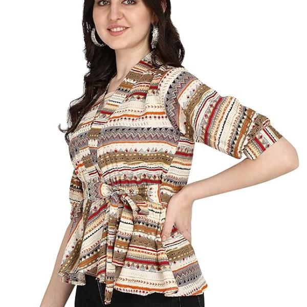 Women’s Printed Rayon Casual Top – Regular Fit, Half Sleeves, Stylish Western Wear