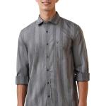 Men’s Grey Stripe Comfort Oversized Casual Shirt – Spread Collar, Full Sleeve