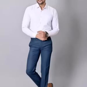 Men’s Regular Fit Airforce Blue Trousers – Cotton Blend Formal Office Pants | UrbanTraders