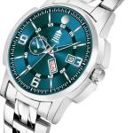 Light House Men’s Premium Analog Watch with Green Dial & Stainless Steel Chain | Day & Date Function | Stylish Wristwatch for Men & Boys