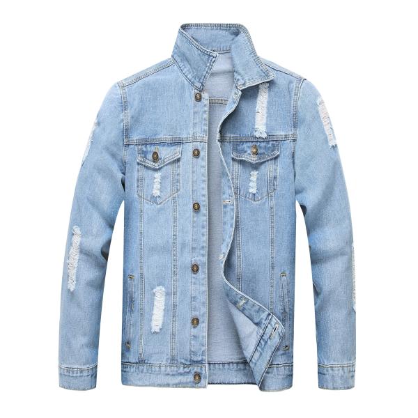 Men’s Casual Ripped Sports Denim Jacket – Slim Fit, Lightweight, Blue