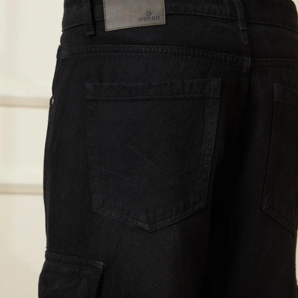 UrbanTraders Black Casual Loose Fit Pure Cotton Denim Cargo Pants – Utility Style Mid-Rise Clean Look