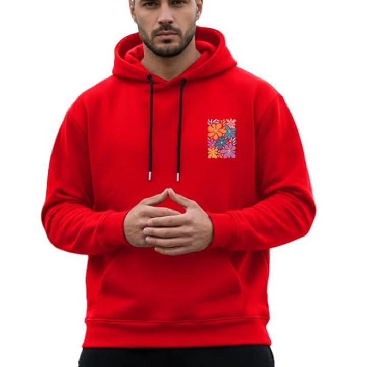 Men’s Premium Fleece Hooded Sweatshirt | Flower Print Hoodie | Full Sleeve Casual Wear