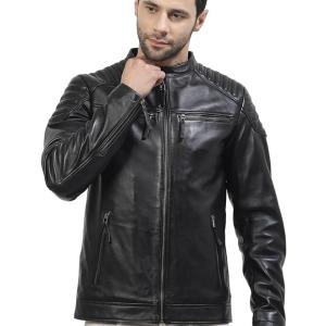 Men’s Premium Black Pure Leather Winter Jacket – Timeless Classic & Wind-Resistant