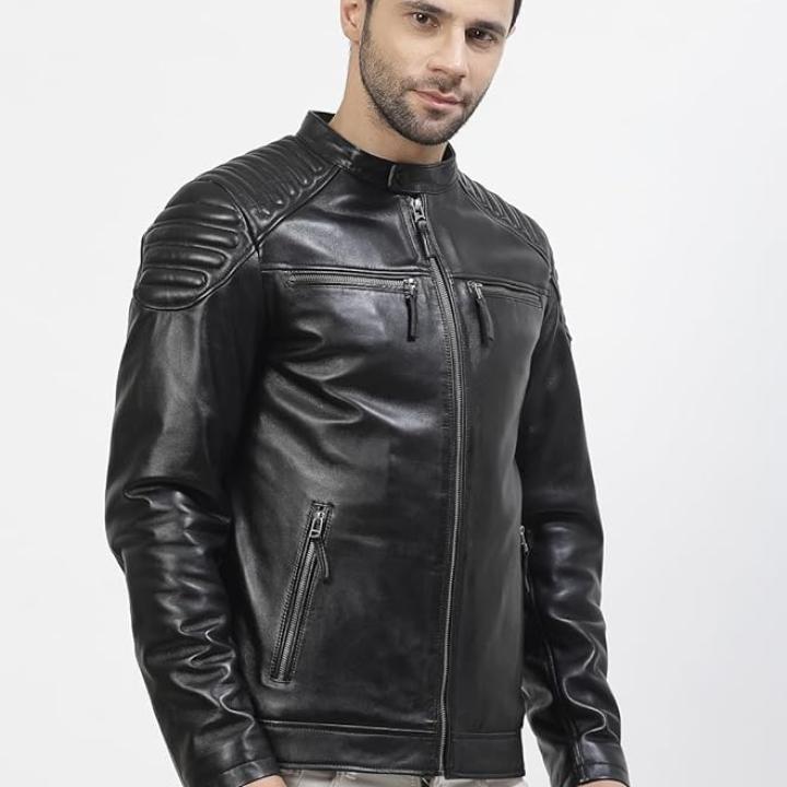 Men’s Premium Black Pure Leather Winter Jacket – Timeless Classic & Wind-Resistant