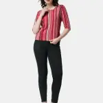 UrbanTraders Casual Women’s Pink Striped Printed Top | 3/4th Sleeves | Stylish Round Neck Top | Latest Trendy Tops for Women