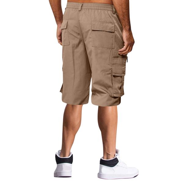 Men’s Khaki Cargo Shorts – Summer Straight Fit with Elastic Waist, Zipper Fly & Multi Pockets