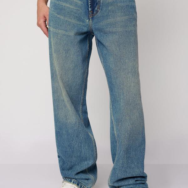 Men’s Blue Azure Baggy Straight Cut Jeans – High-Rise, Premium Cotton Denim