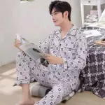 Men’s Light Grey Printed Cotton Night Suit Set – Shirt & Pyjama | Stylish Sleepwear & Loungewear