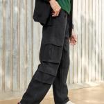 UrbanTraders Black Casual Loose Fit Pure Cotton Denim Cargo Pants – Utility Style Mid-Rise Clean Look