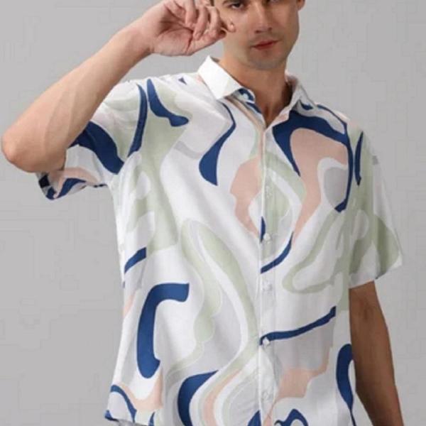 Men’s Half Sleeve Printed Relaxed Fit Casual Shirt – Revere Collar Summer & Beach Vacation Shirt