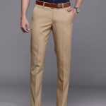 Men’s Solid Beige Slim Fit Polyester Trousers | Formal & Office Wear Pants for Men