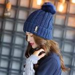 Women’s Winter Warm Woolen Beanie Cap with Pom-Pom – Soft, Snow-Proof, Stretch Fit | Navy Blue