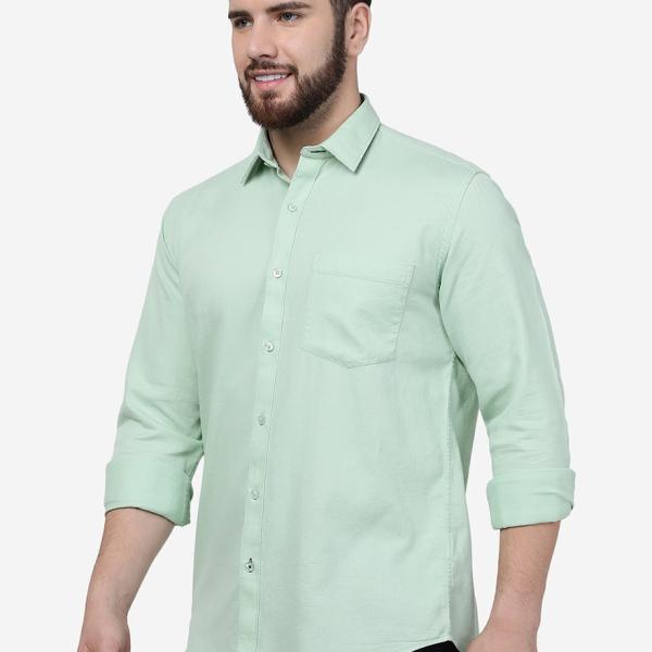 Pastel Green Solid Smart Fit Semi-Casual Men’s Shirt – 100% Cotton | UrbanTraders