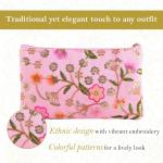 Traditional Embroidered Hand Purse Set for Women – 2 Pcs Floral Zip Pouch | Ethnic Ladies Wallet | Cream & Light Pink