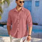 Men’s Casual Textured Cotton Button-Down Shirt – Long Sleeve Lightweight Popcorn Fabric Summer Shirt