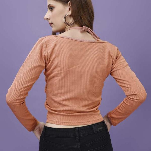 Casual Solid Women’s Orange Crop Top | Slim Fit | Stylish Half Sleeve Lycra Western Top | Round Neck