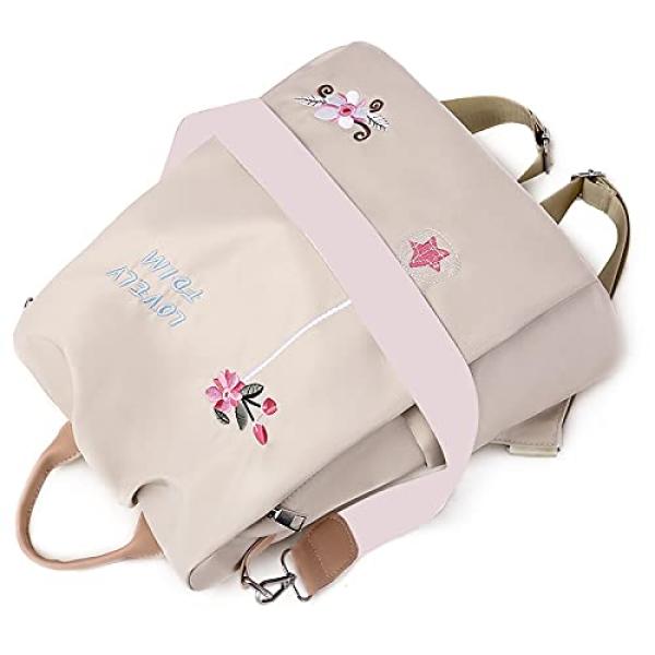 Women’s Flower-Embroidered Oxford Backpack – Artistic National Style, Small Capacity Bag