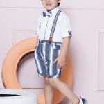 Kids Boys Light Blue Solid Cotton Blend Dungaree Set – 5-Piece Stylish Outfit