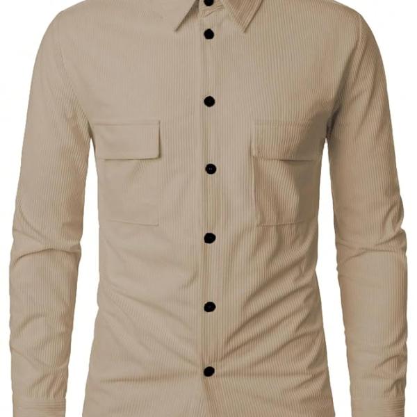 Men’s Stylish Polyester Casual Shirt – Regular Fit, Long Sleeves, Collared Neck (Rib Design)