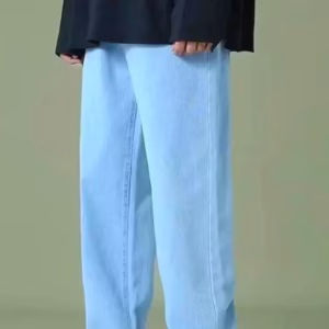 Light Blue Straight Fit Jeans for Men | Baggy Loose Fit | Sky Blue Denim | Mid Rise Casual Wear