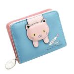 Women’s Mini PU Leather Wallet – Stylish Small Wallet with Zipper Coin Pocket & Rabbit Tassel Pendant (Blue)