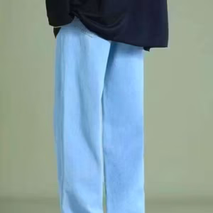 Light Blue Straight Fit Jeans for Men | Baggy Loose Fit | Sky Blue Denim | Mid Rise Casual Wear