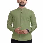 Men’s Olive Solid Cotton Blend Shirt | Full Sleeve Regular Fit Casual & Formal Wear