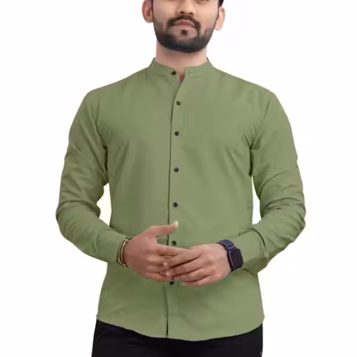 Men’s Olive Solid Cotton Blend Shirt | Full Sleeve Regular Fit Casual & Formal Wear