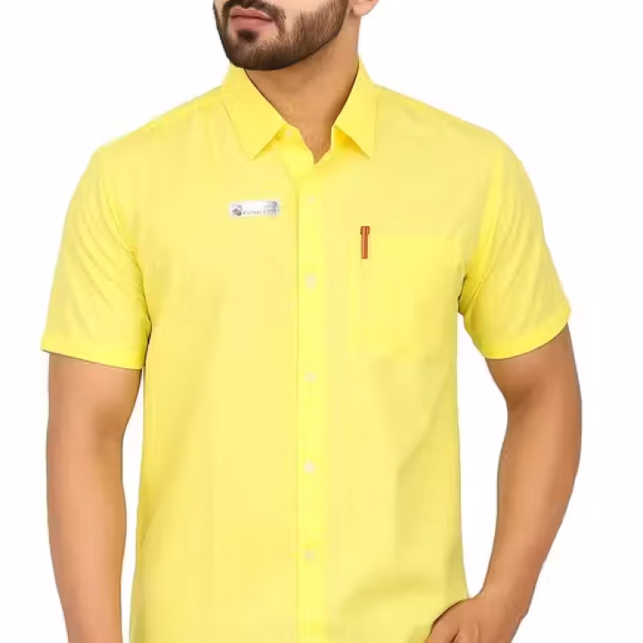 Yellow Khadi Cotton Half Sleeve Shirt for Men – Regular Fit | Spread Collar & Chest Pocket | Office & Everyday Wear