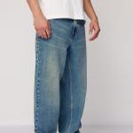 Men’s Blue Azure Baggy Straight Cut Jeans – High-Rise, Premium Cotton Denim