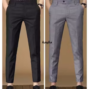 Men’s Formal Trousers – Polyester Viscose Blend | Regular Fit Office Pants (Black & Light Grey) | UrbanTraders