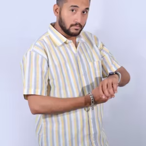 Men’s Striped Khadi Cotton Short Sleeve Shirt – Stylish Casual & Office Wear (M–XXL)