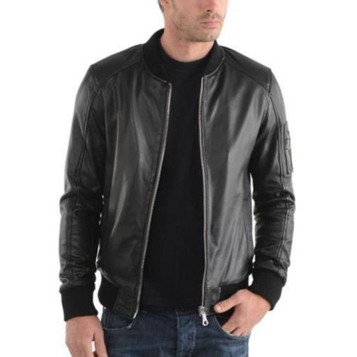Men’s Premium Black Pure Leather Full-Sleeve Winter Jacket – Regular Fit