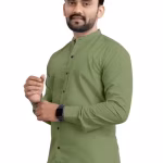 Men’s Olive Solid Cotton Blend Shirt | Full Sleeve Regular Fit Casual & Formal Wear