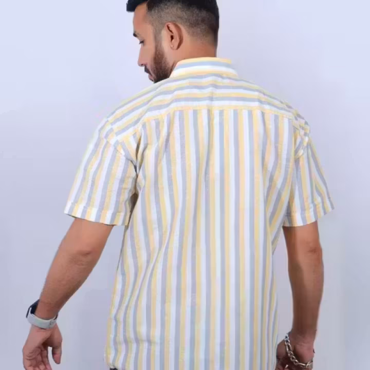 Men’s Striped Khadi Cotton Short Sleeve Shirt – Stylish Casual & Office Wear (M–XXL)