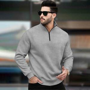 Men’s Plain High-Neck Zipper Sweatshirt – Grey | Casual Winter Wear | Full Sleeves