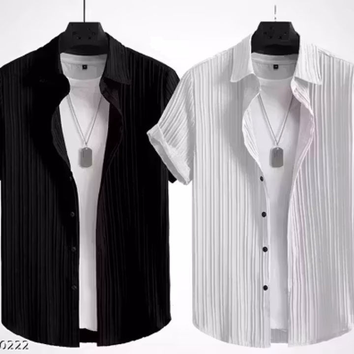 Men’s Premium Popcorn Cotton Short Sleeve Solid Shirt – Soft, Stretchable & Export Quality