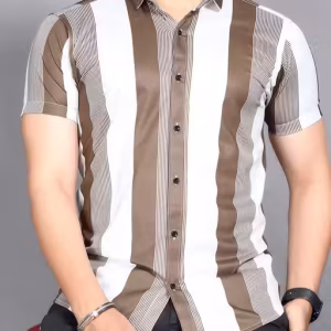 UrbanTraders Men’s Slim Fit Vertical Striped Casual Shirt – Half Sleeve Stylish Daily Wear for Office, Outing & Travel