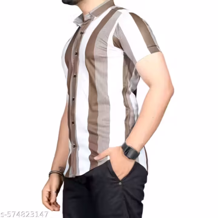 UrbanTraders Men’s Slim Fit Vertical Striped Casual Shirt – Half Sleeve Stylish Daily Wear for Office, Outing & Travel